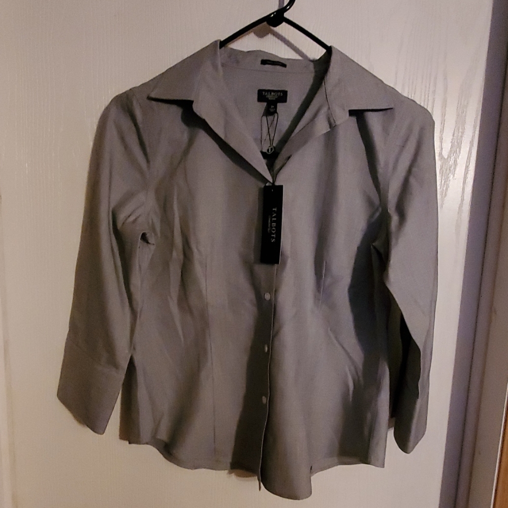 TALBOTS Women's New Gray Blouse, Size 2P, NWT